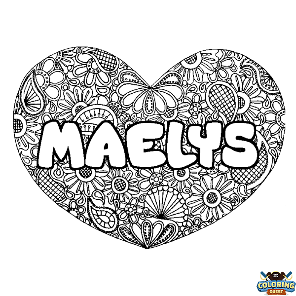 Coloring page first name MAELYS - Heart mandala background