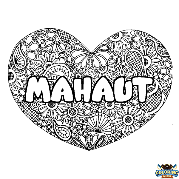 Coloring page first name MAHAUT - Heart mandala background