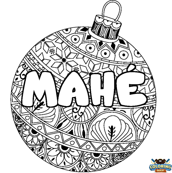 Coloring page first name MAH&Eacute; - Christmas tree bulb background