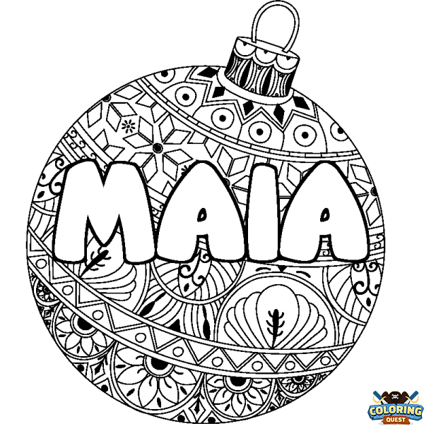 Coloring page first name MAIA - Christmas tree bulb background