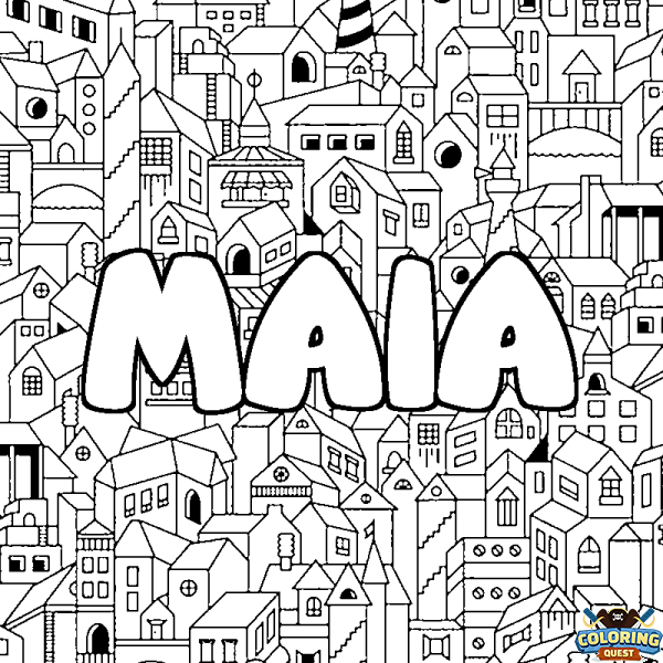 Coloring page first name MAIA - City background