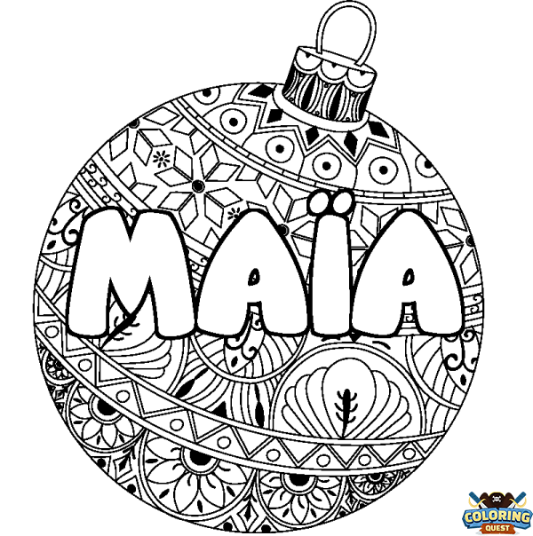 Coloring page first name MA&Iuml;A - Christmas tree bulb background