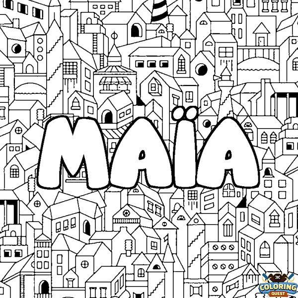 Coloring page first name MA&Iuml;A - City background