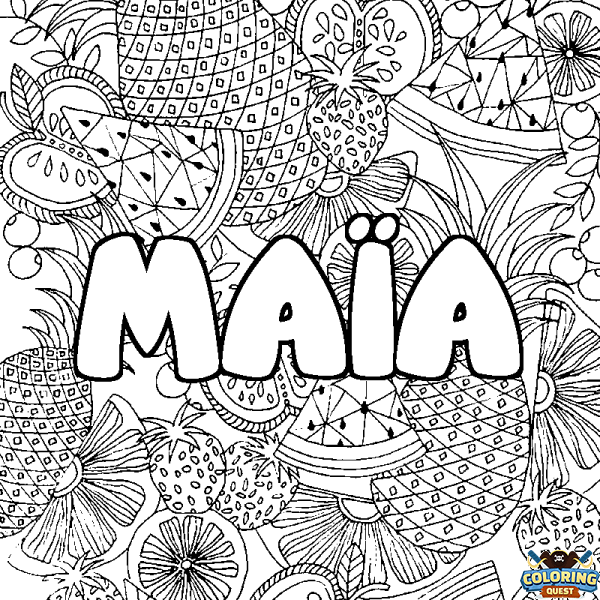 Coloring page first name MA&Iuml;A - Fruits mandala background