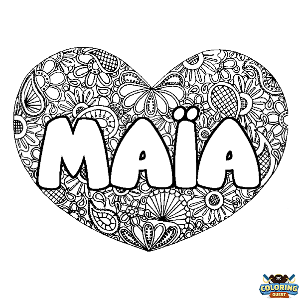 Coloring page first name MA&Iuml;A - Heart mandala background