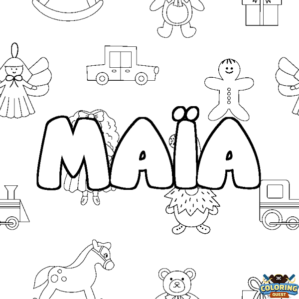 Coloring page first name MA&Iuml;A - Toys background