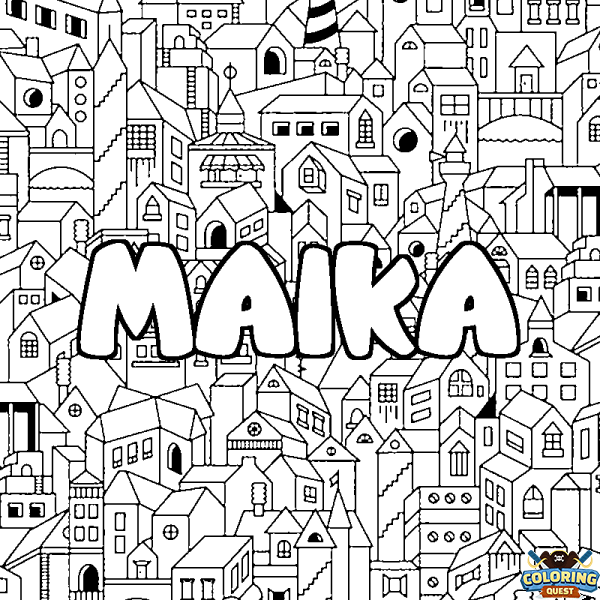 Coloring page first name MAIKA - City background