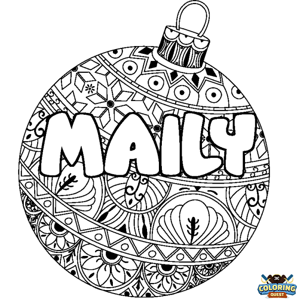 Coloring page first name MAILY - Christmas tree bulb background