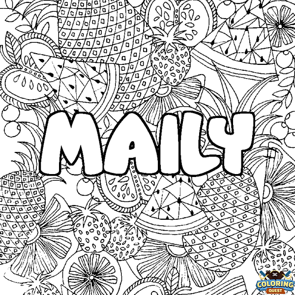 Coloring page first name MAILY - Fruits mandala background