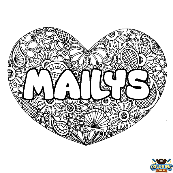 Coloring page first name MAILYS - Heart mandala background