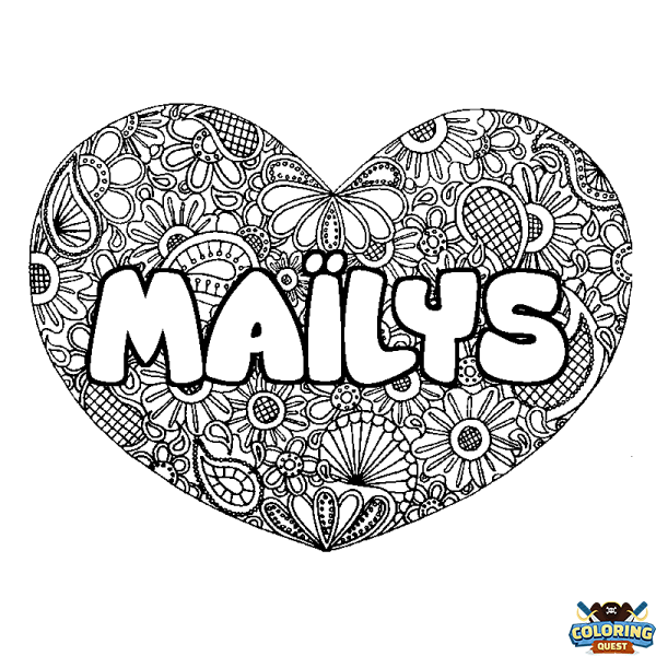 Coloring page first name MA&Iuml;LYS - Heart mandala background