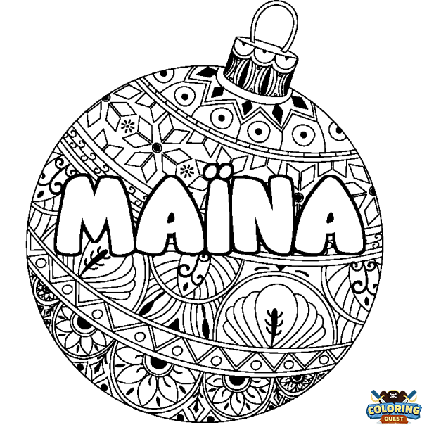 Coloring page first name MA&Iuml;NA - Christmas tree bulb background