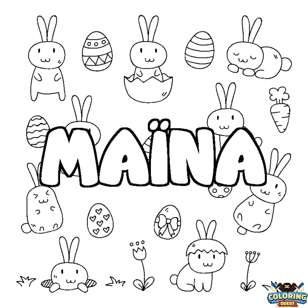 Coloring page first name MA&Iuml;NA - Easter background