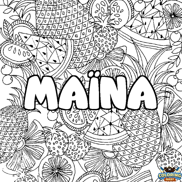 Coloring page first name MA&Iuml;NA - Fruits mandala background