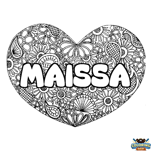 Coloring page first name MAISSA - Heart mandala background