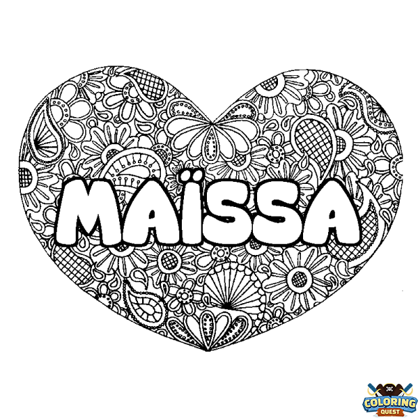 Coloring page first name MA&Iuml;SSA - Heart mandala background