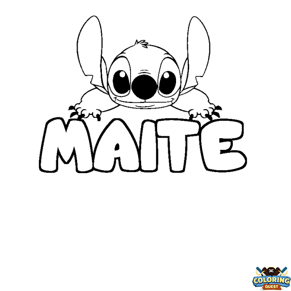 Coloring page first name MAITE - Stitch background