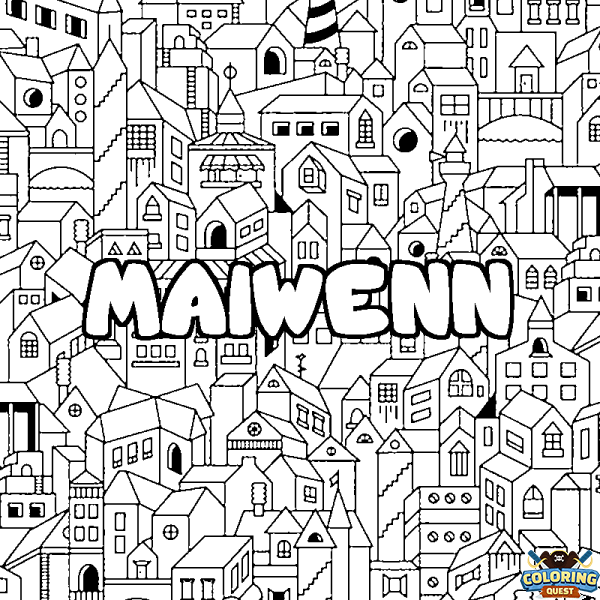 Coloring page first name MAIWENN - City background