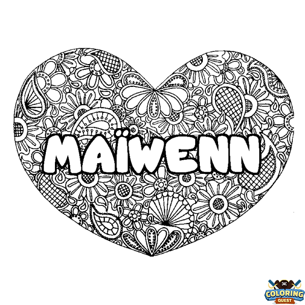 Coloring page first name MA&Iuml;WENN - Heart mandala background