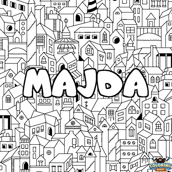 Coloring page first name MAJDA - City background