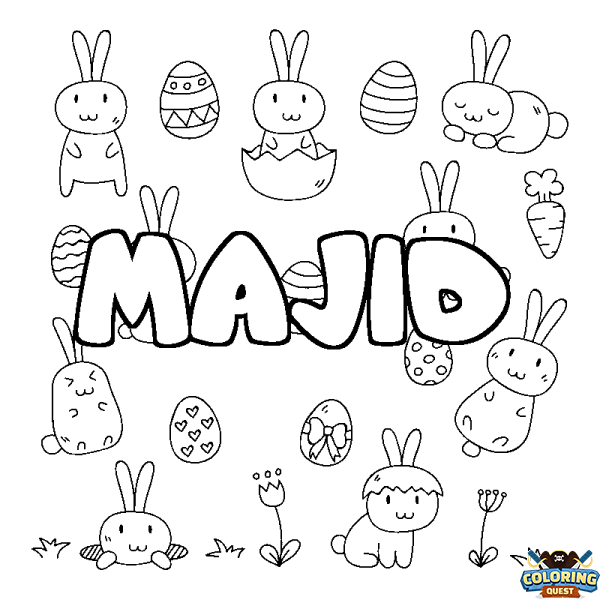 Coloring page first name MAJID - Easter background