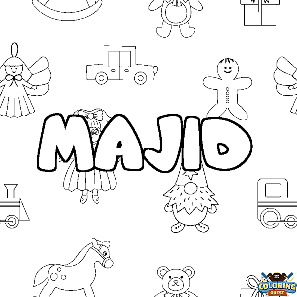 Coloring page first name MAJID - Toys background