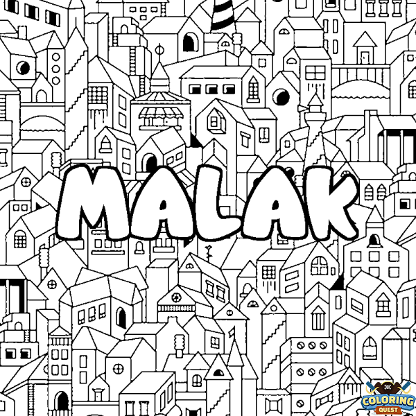 Coloring page first name MALAK - City background