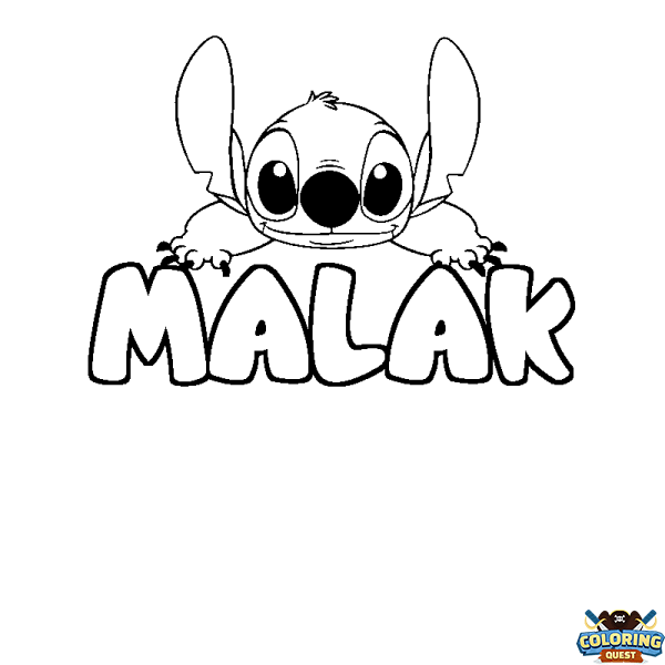 Coloring page first name MALAK - Stitch background