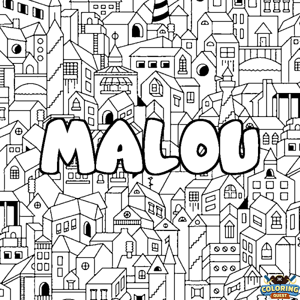 Coloring page first name MALOU - City background