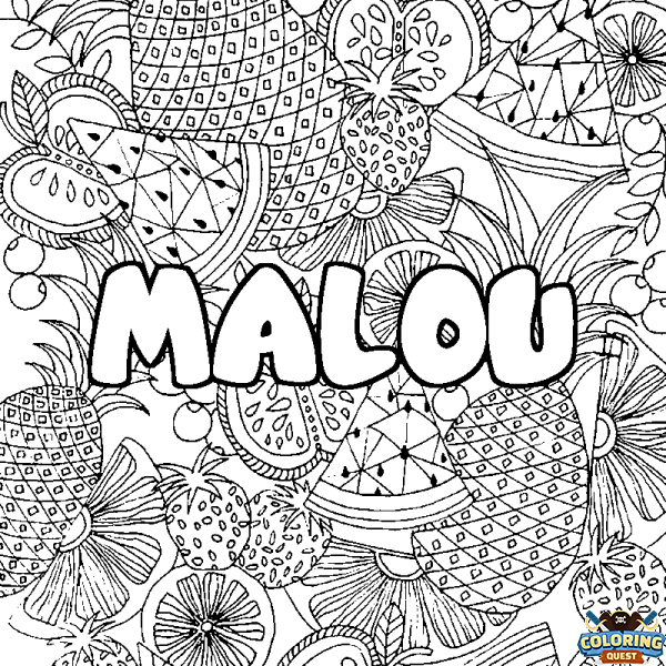 Coloring page first name MALOU - Fruits mandala background