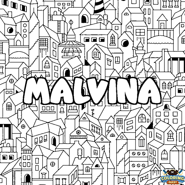 Coloring page first name MALVINA - City background