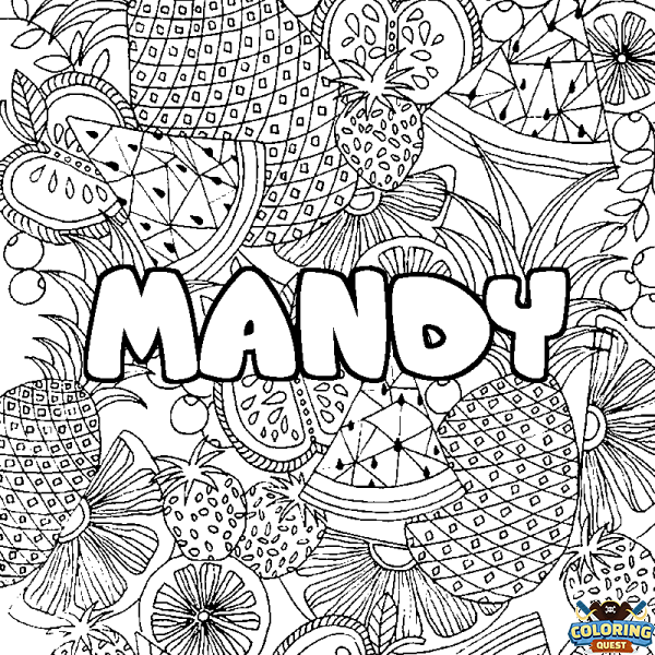 Coloring page first name MANDY - Fruits mandala background