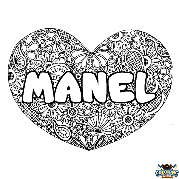 Coloring page first name MANEL - Heart mandala background