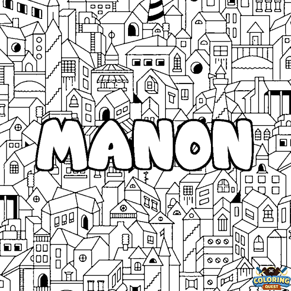 Coloring page first name MANON - City background