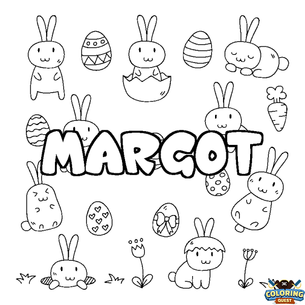 Coloring page first name MARGOT - Easter background