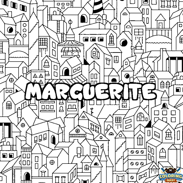 Coloring page first name MARGUERITE - City background