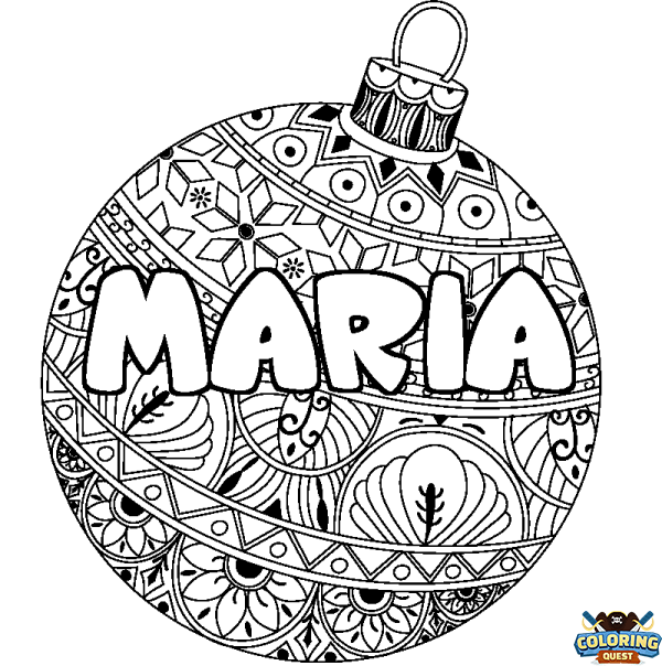 Coloring page first name MARIA - Christmas tree bulb background