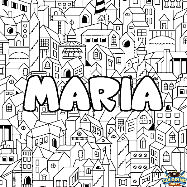 Coloring page first name MARIA - City background