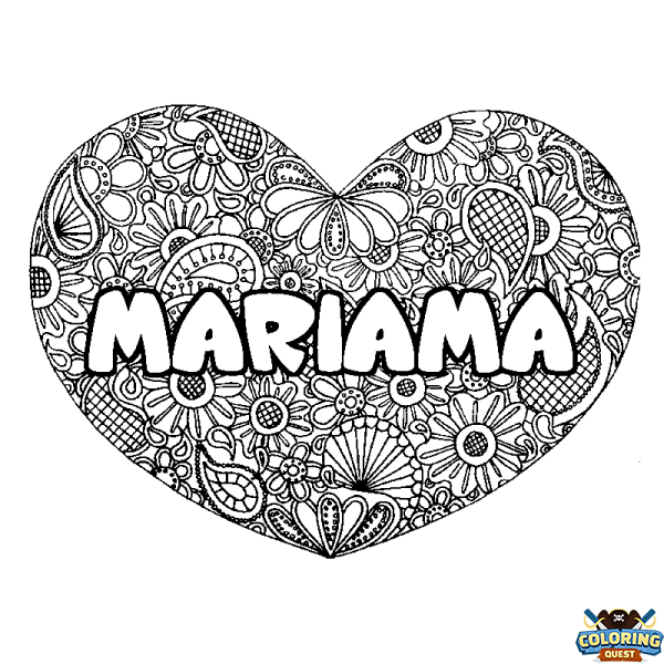 Coloring page first name MARIAMA - Heart mandala background