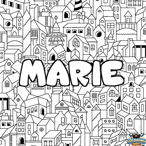 Coloring page first name MARIE - City background