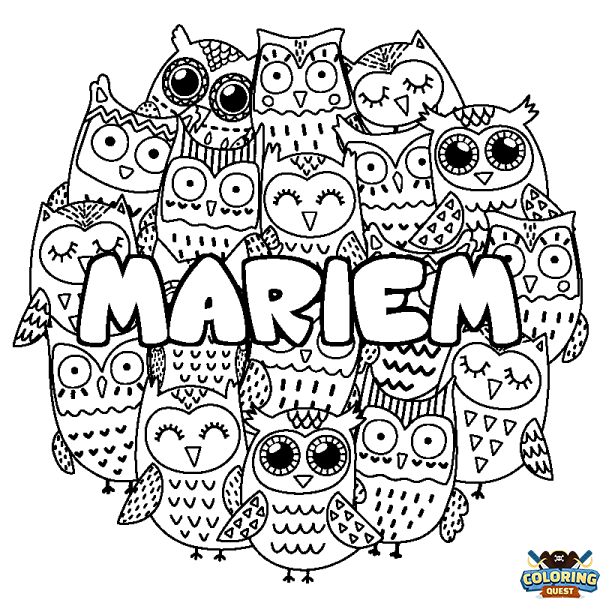 Coloring page first name MARIEM - Owls background