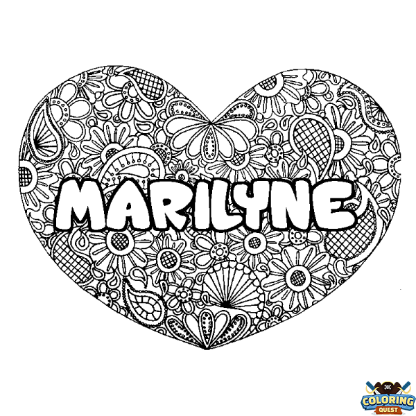 Coloring page first name MARILYNE - Heart mandala background