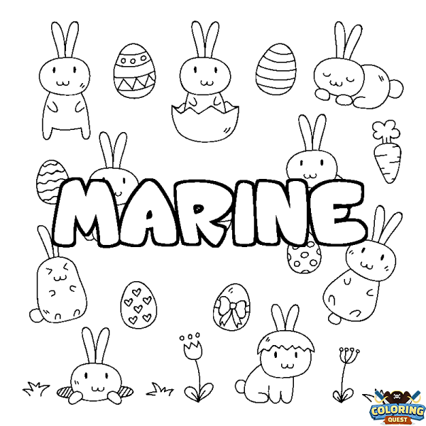 Coloring page first name MARINE - Easter background