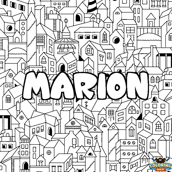 Coloring page first name MARION - City background