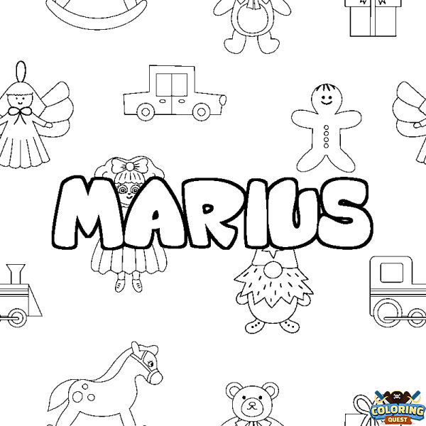 Coloring page first name MARIUS - Toys background