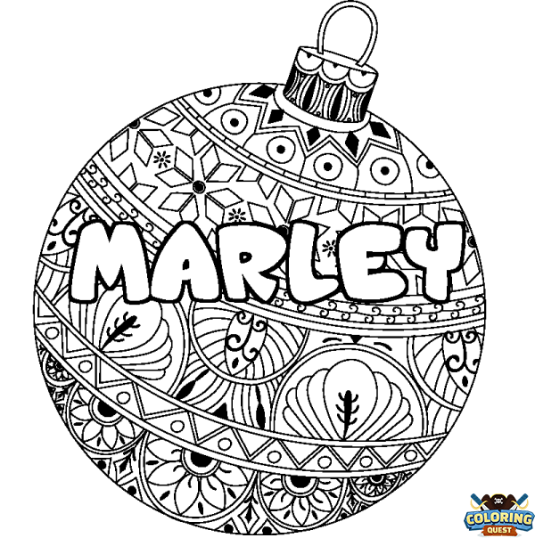 Coloring page first name MARLEY - Christmas tree bulb background