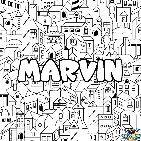 Coloring page first name MARVIN - City background