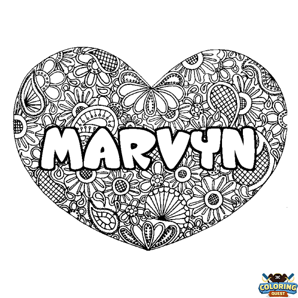 Coloring page first name MARVYN - Heart mandala background