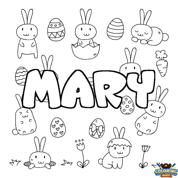 Coloring page first name MARY - Easter background