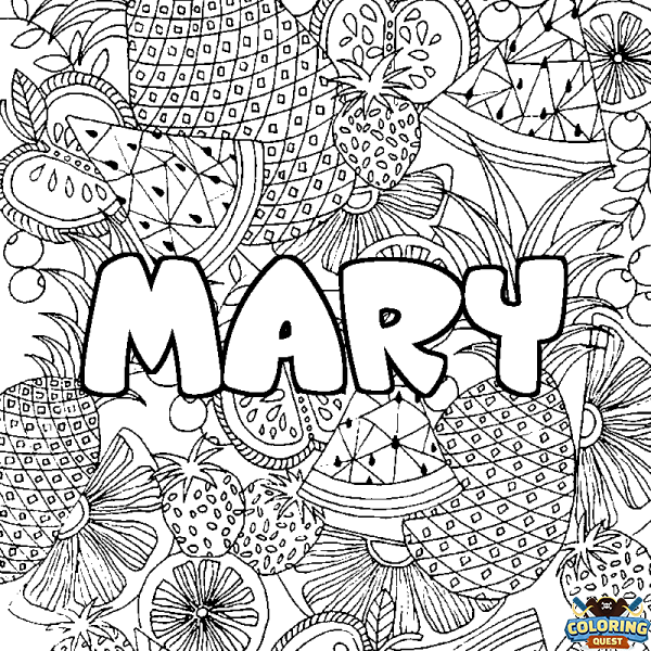 Coloring page first name MARY - Fruits mandala background